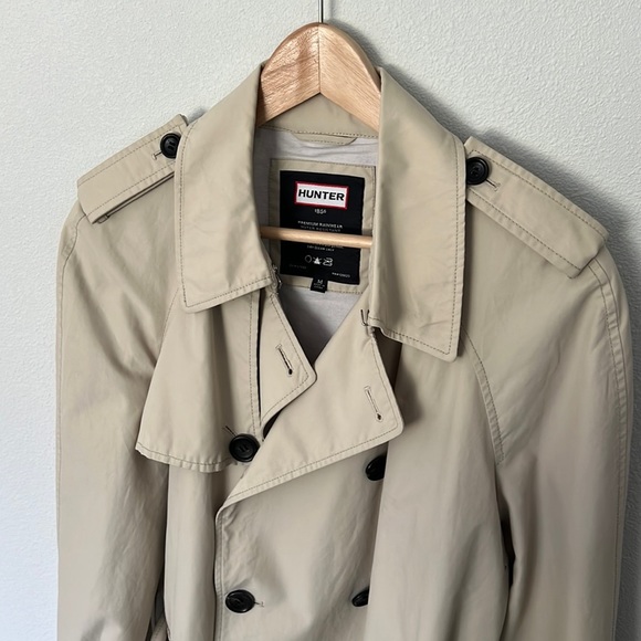 HUNTER LEATHER BUCKLE TRENCH COAT MEDIUM Double Breasted Raincoat Long J… - Picture 6 of 13